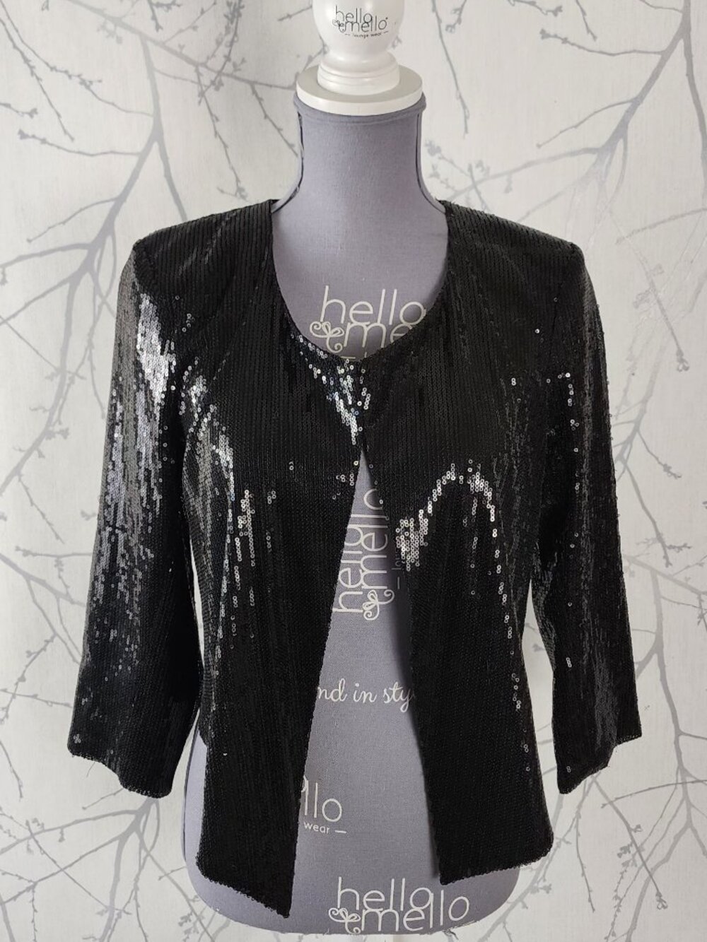 Be Beau Black Sequin Open Front Cropped Jacket
